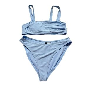 Tahiti Swim Baby Blue Ribbed Square Neck Underwire Bikini Set L